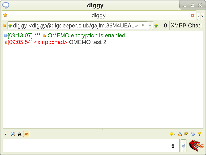 Showing a successful OMEMO conversation in Psi